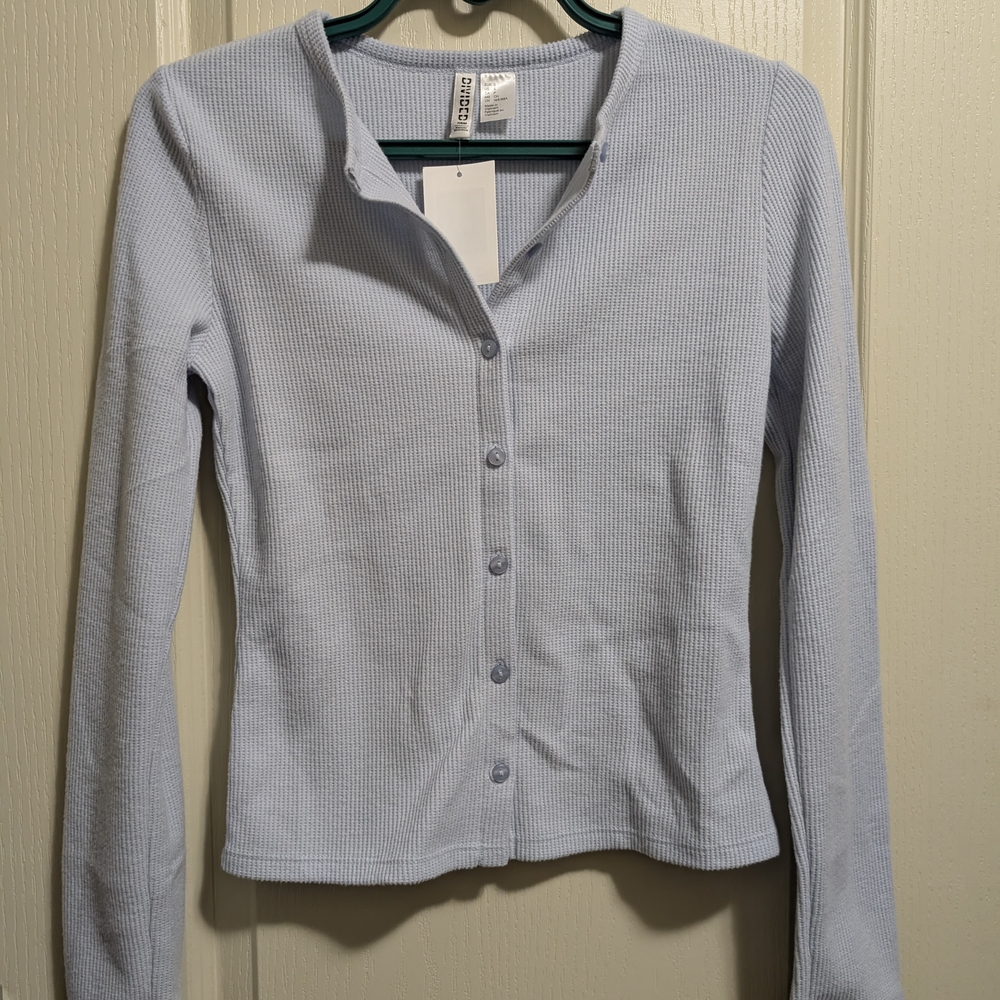 H&M Light Blue Ribbed Button-Up Top